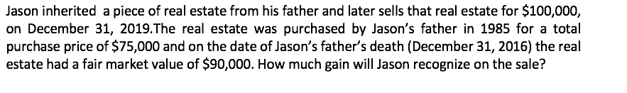 Jason Inherited A Piece Of Real Estate From His Father And Later Sells That Real Estate For 100 000 On December 31 20 1