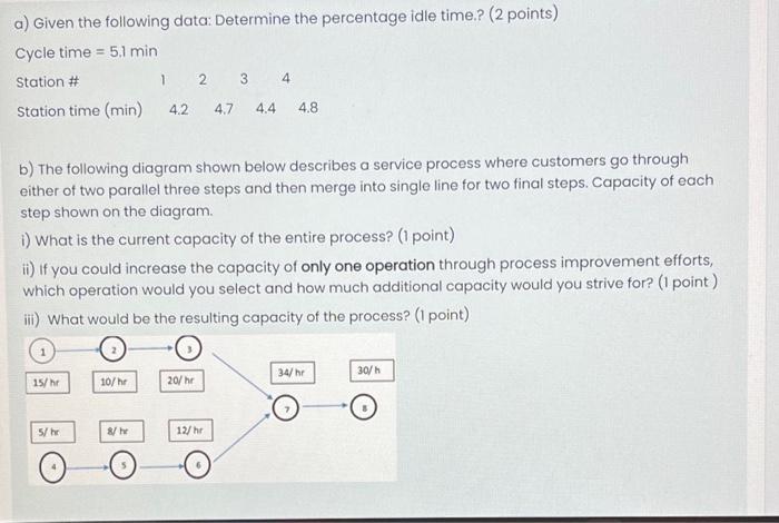 A Given The Following Data Determine The Percentage Idle Time 2 Points Cycle Time 5 1 Min Station 1 2 3 4 Stat 1