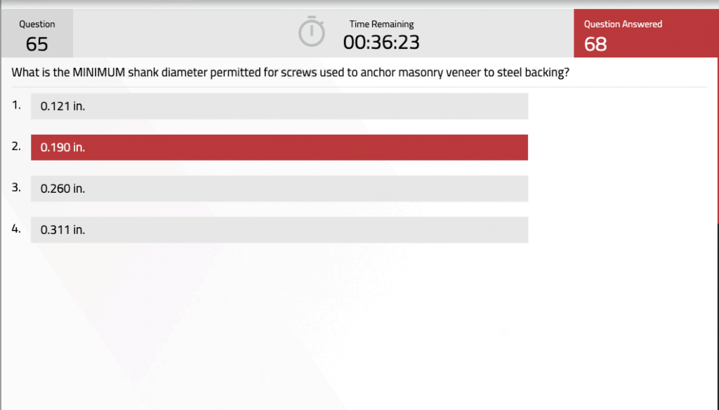 Question Time Remaining 65 00 36 23 What Is The Minimum Shank Diameter Permitted For Screws Used To Anchor Masonry Venee 1