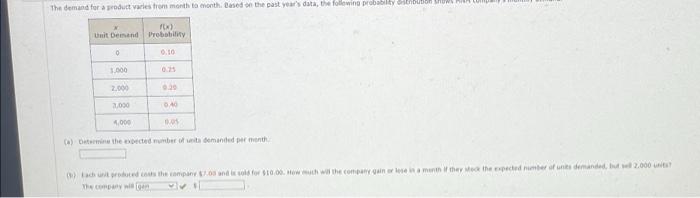 The Demand For A Product Varies From Month To Month Based On The Past Year S Data The Following Probability Abubba La 1