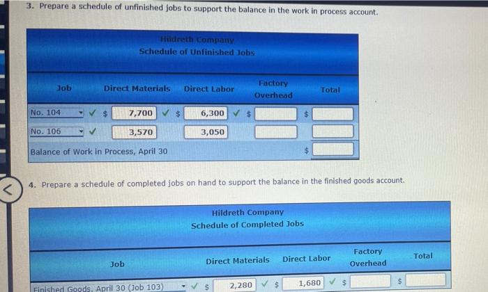 Entries And Schedules For Unfinished Jobs And Completed Jobs Hildreth Company Uses A Job Order Cost System The Followin 6