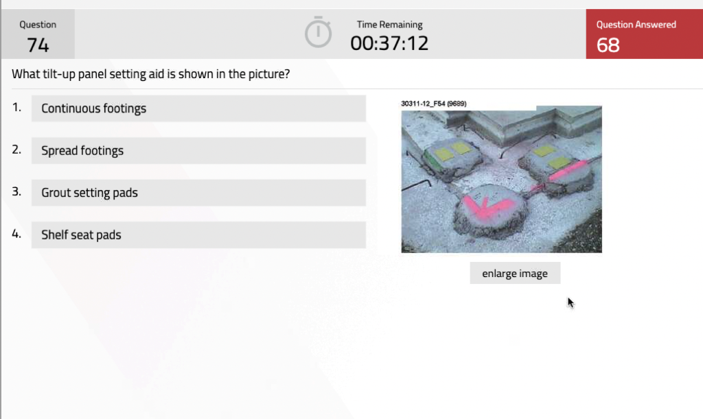 Question 74 What Tilt Up Panel Setting Aid Is Shown In The Picture Continuous Footings 1 2 3 Spread Footings Grout S 1