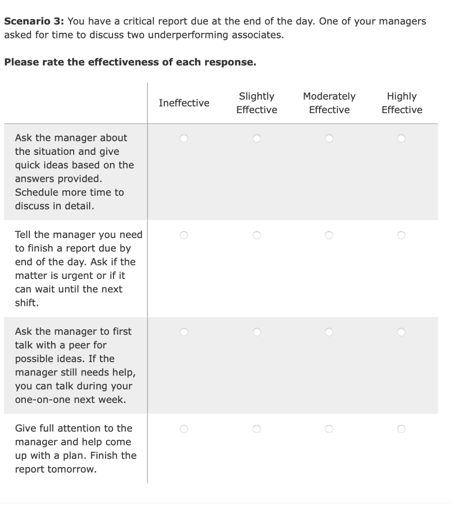 Scenario 3 You Have A Critical Report Due At The End Of The Day One Of Your Managers Asked For Time To Discuss Two Und 1