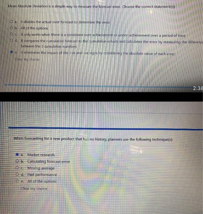 Mean Absolute Deviation Is A Simple Way To Measure The Forecast Error Choose The Correct Statement S O A It Divides 1