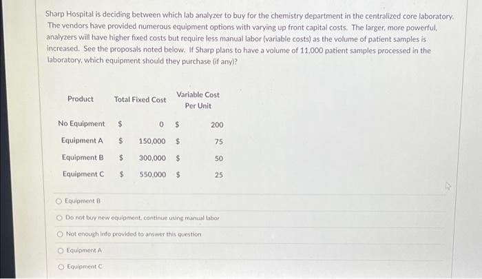 Sharp Hospital Is Deciding Between Which Lab Analyzer To Buy For The Chemistry Department In The Centralized Core Labora 1