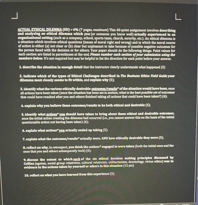 L Actual Ethical Dilemma Ed 6 7 Pages Maximum This 60 Point Assignment Involves Describing And Analyzing An Ethi 1