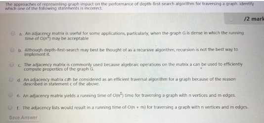 The Approaches Of Representing Graph Impact On The Performance Of Depth First Search Algorithm For Traversing A Graph I 1