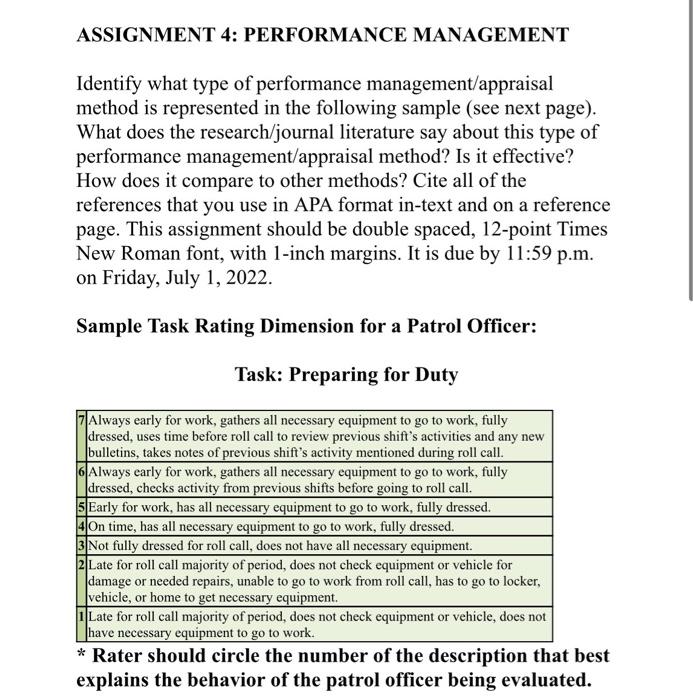 Assignment 4 Performance Management Identify What Type Of Performance Management Appraisal Method Is Represented In The 1