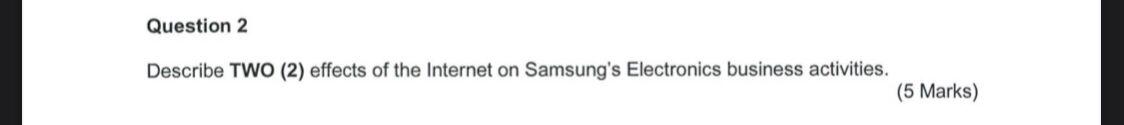 Question 2 Describe Two 2 Effects Of The Internet On Samsung S Electronics Business Activities 5 Marks 1