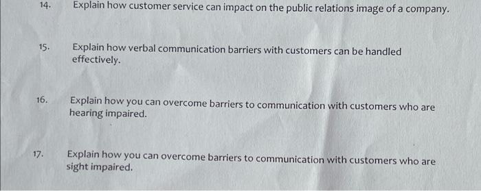 14 15 16 17 Explain How Customer Service Can Impact On The Public Relations Image Of A Company Explain How Verbal C 1