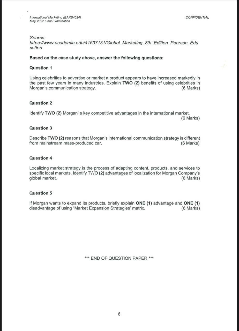 International Marketing Barb4024 May 2022 Final Examination Source Https Www Academia Edu 41537131 Global Marketing 1