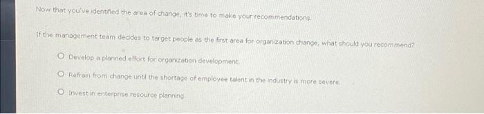 Now That You Ve Identified The Area Of Change It S Time To Make Your Recommendations If The Management Team Decides To 1