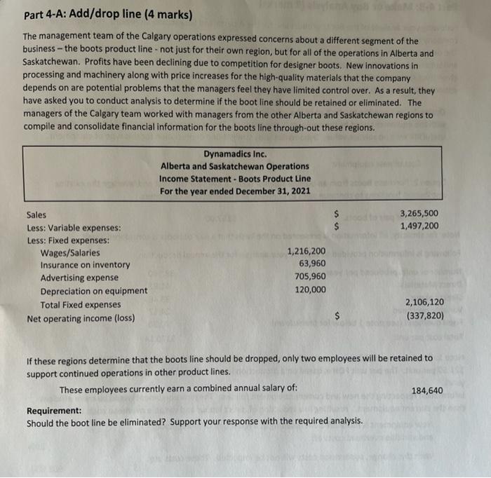 Part 4 A Add Drop Line 4 Marks The Management Team Of The Calgary Operations Expressed Concerns About A Different Seg 1