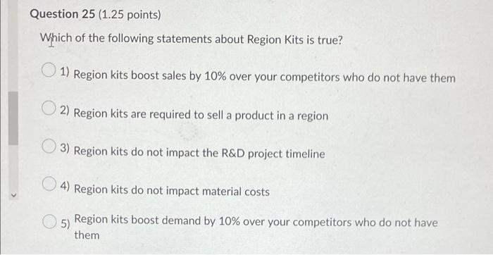 Question 25 1 25 Points Which Of The Following Statements About Region Kits Is True 1 Region Kits Boost Sales By 10 1