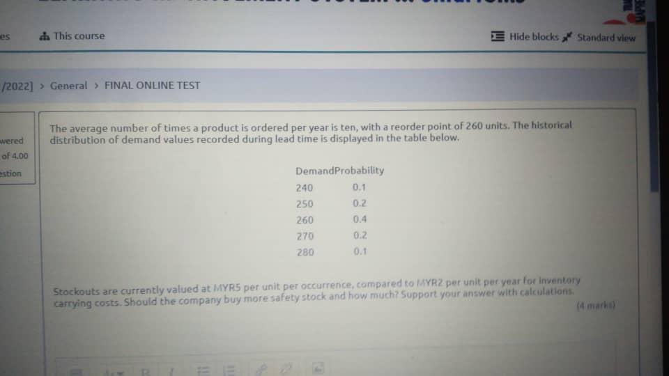 Es 2022 General Final Online Test Wered Of 4 00 This Course Estion The Average Number Of Times A Product Is Ordered 1