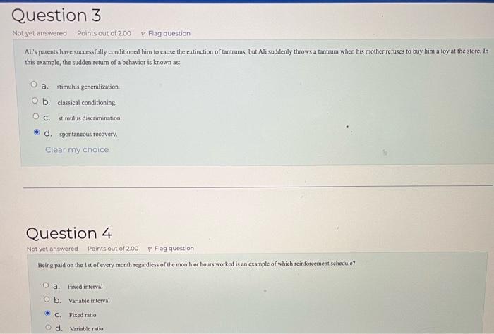 Question 3 Not Yet Answered Points Out Of 2 00 Pflag Question Ali S Parents Have Successfully Conditioned Him To Cause T 1