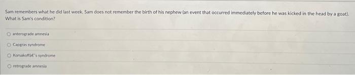 Sam Remembers What He Did Last Week Sam Does Not Remember The Birth Of His Nephew An Event That Occurred Immediately B 1