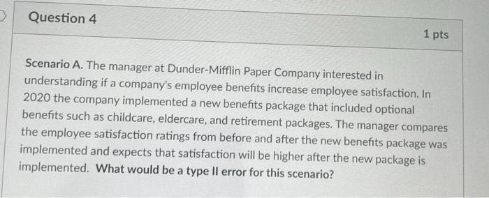 Question 3 1 Pts Scenario A The Manager At Dunder Mifflin Paper Company Interested In Understanding If A Company S Empl 2