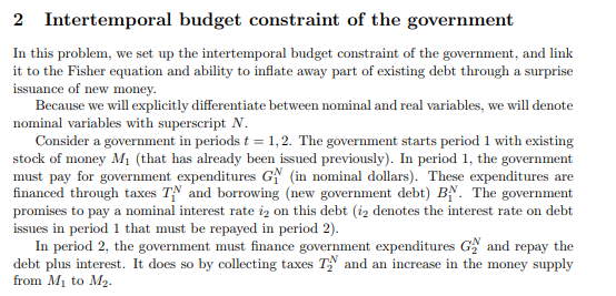 2 Intertemporal Budget Constraint Of The Government In This Problem We Set Up The Intertemporal Budget Constraint Of Th 1