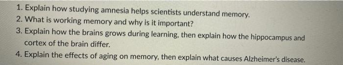 1 Explain How Studying Amnesia Helps Scientists Understand Memory 2 What Is Working Memory And Why Is It Important 3 1