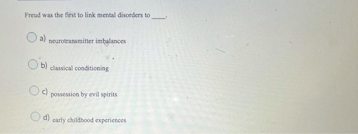 Freud Was The First To Link Mental Disorders To A Neurotransmitter Imbalances B Classical Conditioning Oc Possession 1