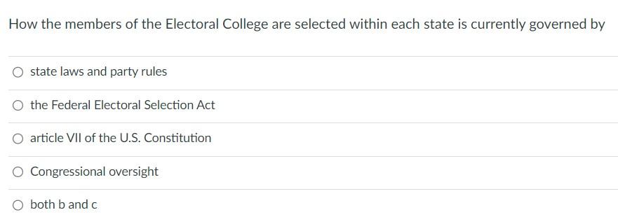 How The Members Of The Electoral College Are Selected Within Each State Is Currently Governed By State Laws And Party Ru 1