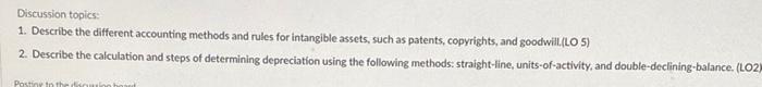 Discussion Topics 1 Describe The Different Accounting Methods And Rules For Intangible Assets Such As Patents Copyri 1