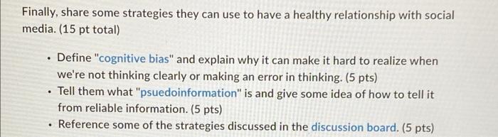 Finally Share Some Strategies They Can Use To Have A Healthy Relationship With Social Media 15 Pt Total Define Co 1