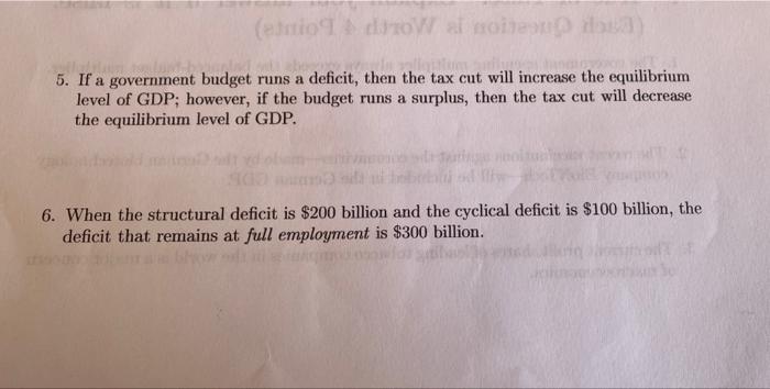 Eriodowa Noin 5 If A Government Budget Runs A Deficit Then The Tax Cut Will Increase The Equilibrium Level Of Gdp Ho 1