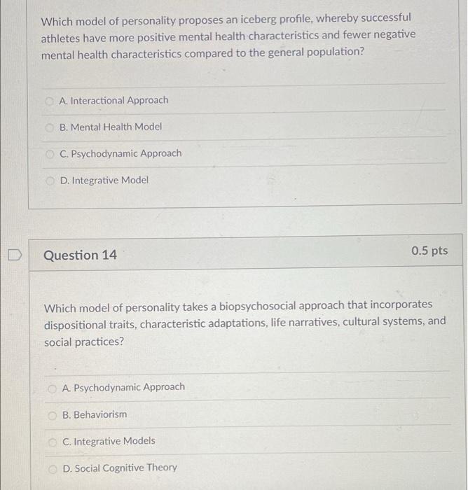 Which Model Of Personality Proposes An Iceberg Profile Whereby Successful Athletes Have More Positive Mental Health Cha 1