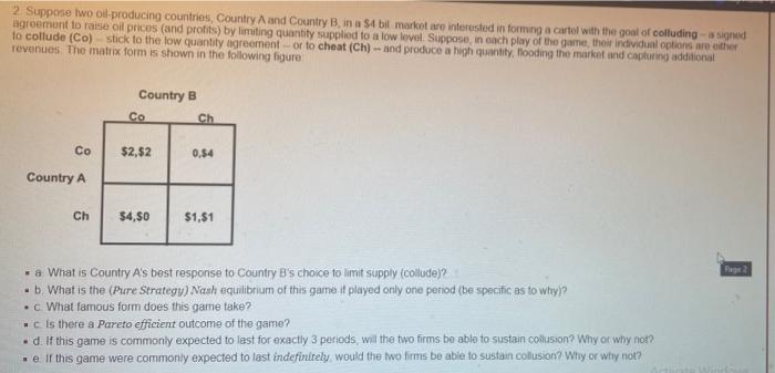 2 Suppose Two Oil Producing Countries Country A And Country B In A 1 Bil Market Are Interested In Forming A Cartol Wi 1