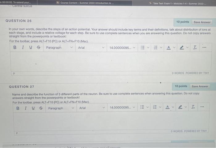 In 00 00 02 To Extend Your Central Sulcus P Course Content Summer 2022 Introduction To Question 26 10 Points Sav 1
