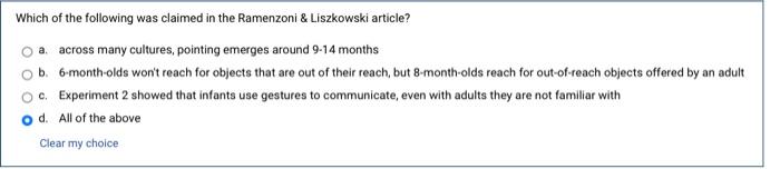 Which Of The Following Was Claimed In The Ramenzoni Liszkowski Article A Across Many Cultures Pointing Emerges Arou 1