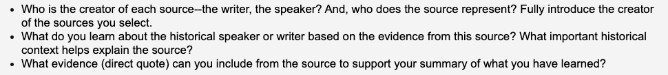 Who Is The Creator Of Each Source The Writer The Speaker And Who Does The Source Represent Fully Introduce The Cr 1