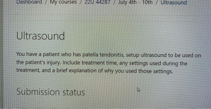 Dashboard My Courses 220 44287 July 4th 10th Ultrasound Ultrasound You Have A Patient Who Has Patella Tendonitis Setu 1