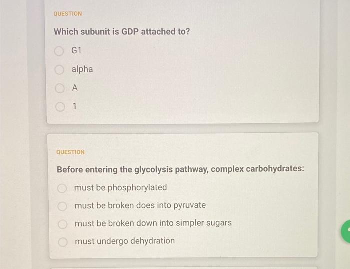 Question The G Protein In Receptors Has Three Parts Alpha Beta And Gamma Subunits A B And C Subunits 1 2 And 3 Su 2