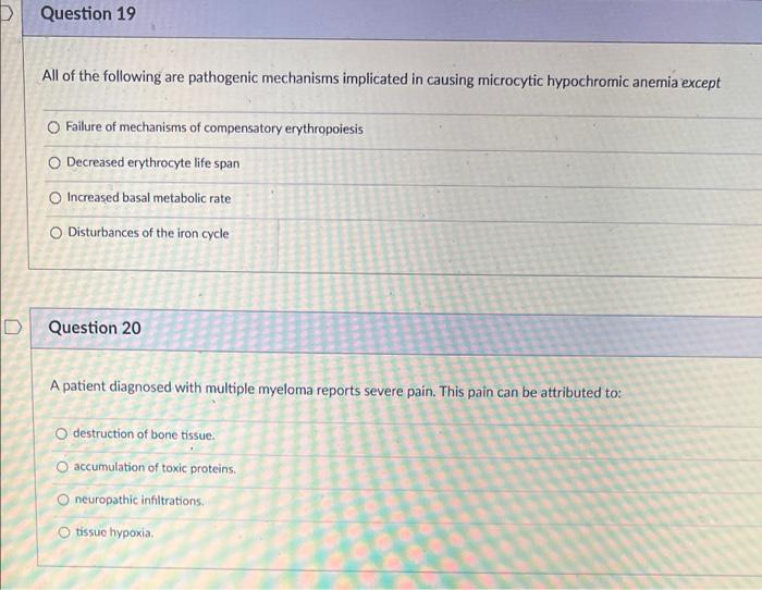 Question 19 All Of The Following Are Pathogenic Mechanisms Implicated In Causing Microcytic Hypochromic Anemia Except O 1