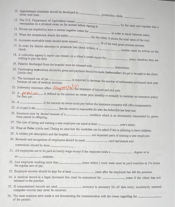 12 Appointment Schedules Should Be Developed To Client Wait Time 13 The U S Department Of Agriculture Issues Veterin 1