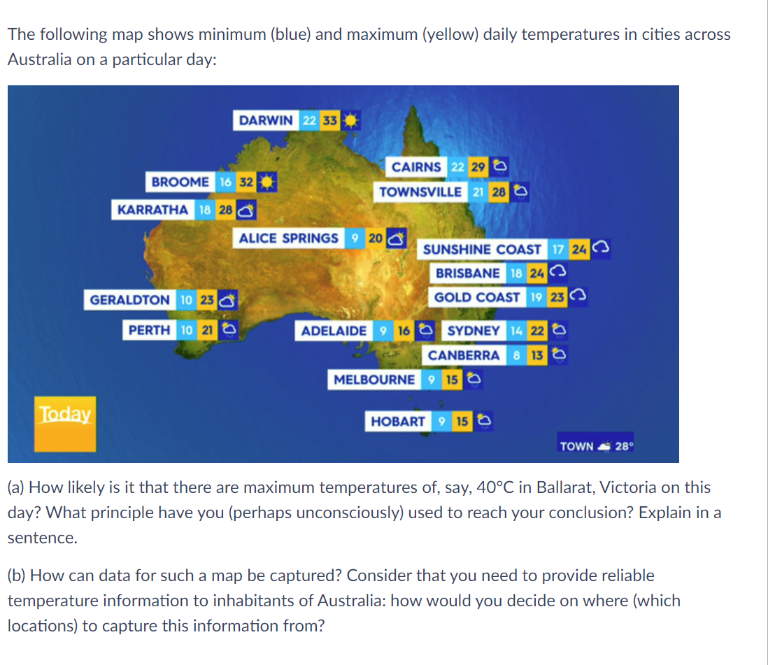 The Following Map Shows Minimum Blue And Maximum Yellow Daily Temperatures In Cities Across Australia On A Particula 1