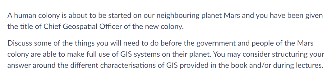 A Human Colony Is About To Be Started On Our Neighbouring Planet Mars And You Have Been Given The Title Of Chief Geospat 1