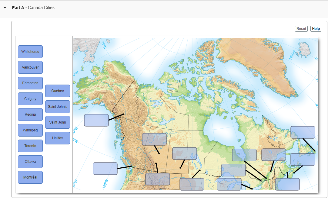 Part A Canada Cities Whitehorse Vancouver Edmonton Calgary Regina Winnipeg Toronto Ottawa Montreal Quebec Saint John S 1