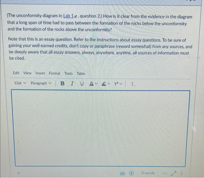 The Unconformity Diagram In Lab 1e Question 2 How Is It Clear From The Evidence In The Diagram That A Long Span Of T 1
