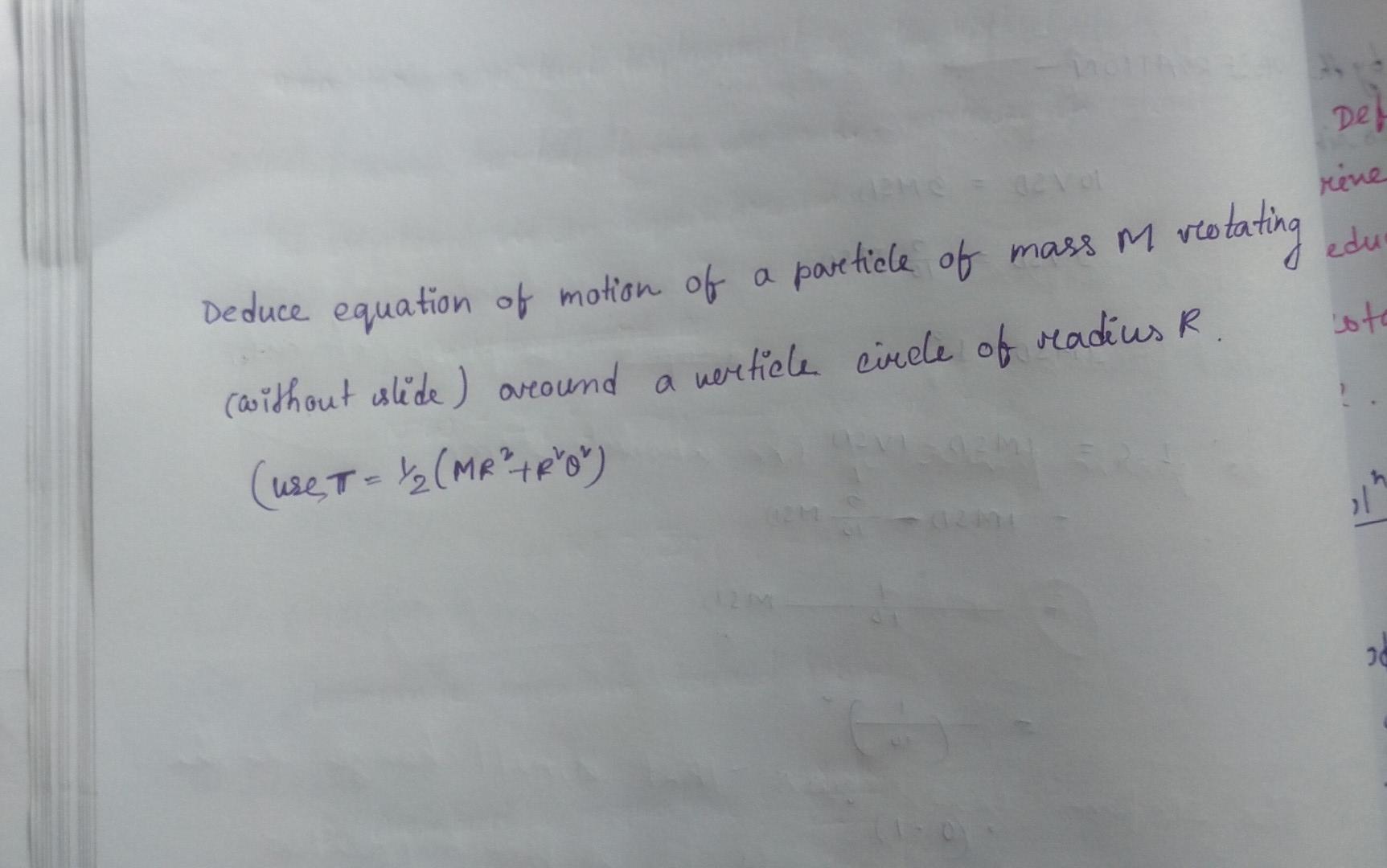 Particle Of Mass M Veotating Deduce Equation Of Motion Of A Particle Of Mass M Without Slide Around A Verticle Circle 1