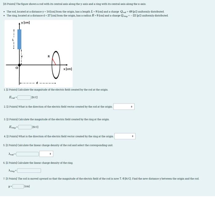 15 Points The Figure Shows A Rod With Its Central Axis Along The Y Axis And A Ring With Its Central Axis Along The X A 1