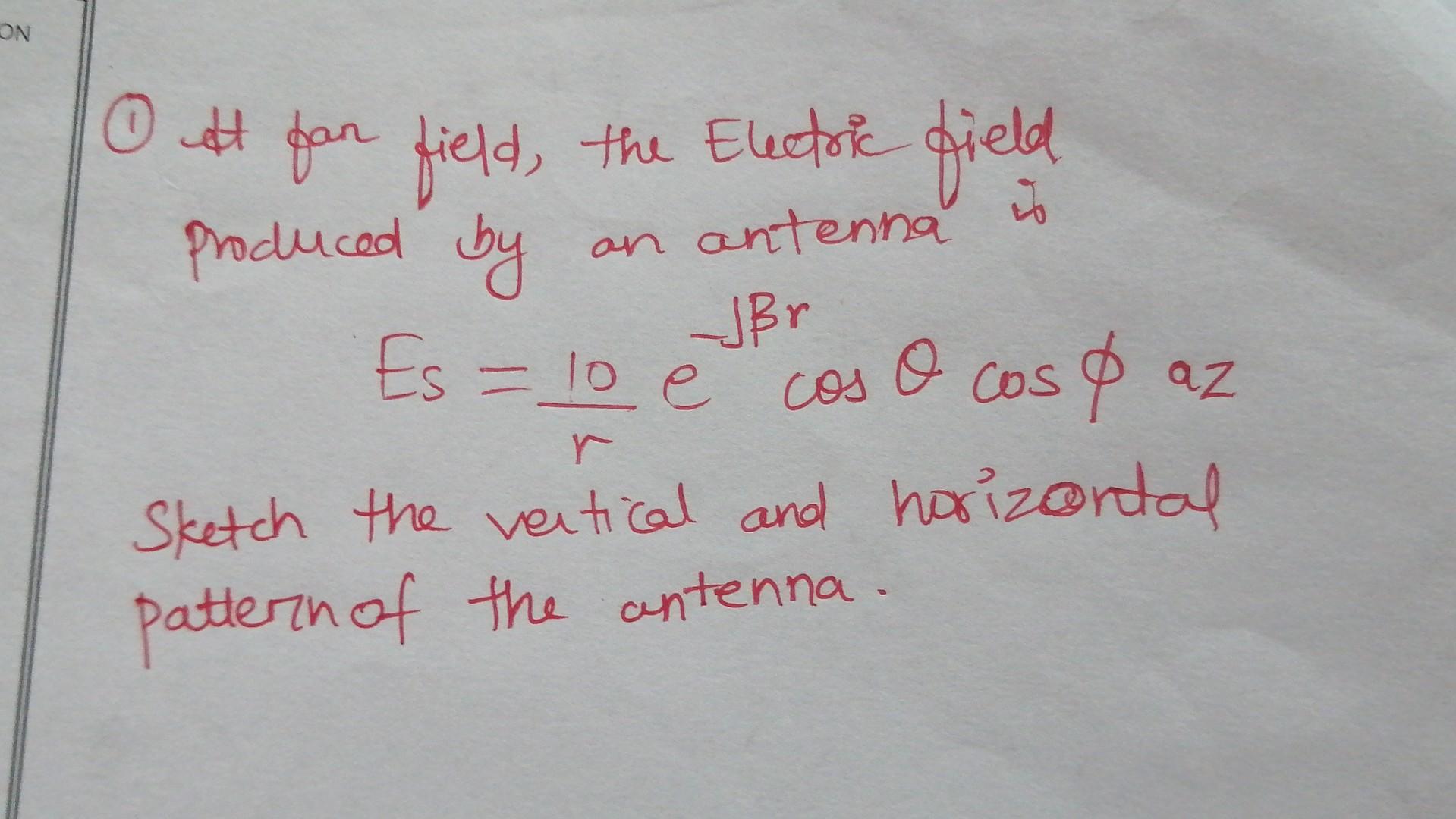 On O Ett Fan Field The Electric Field Produced By An Antenna Jbr 1o E Cos R Sketch The Vertical And Horizontal Pattern 1