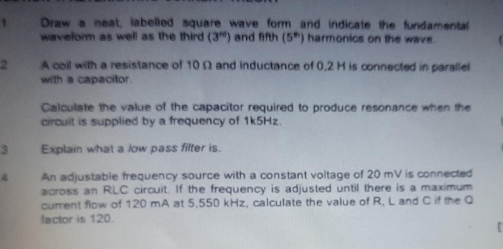 2 3 Draw A Neat Labelled Square Wave Form And Indicate The Fundamental Waveform As Well As The Third 3 And Fifth 5 1