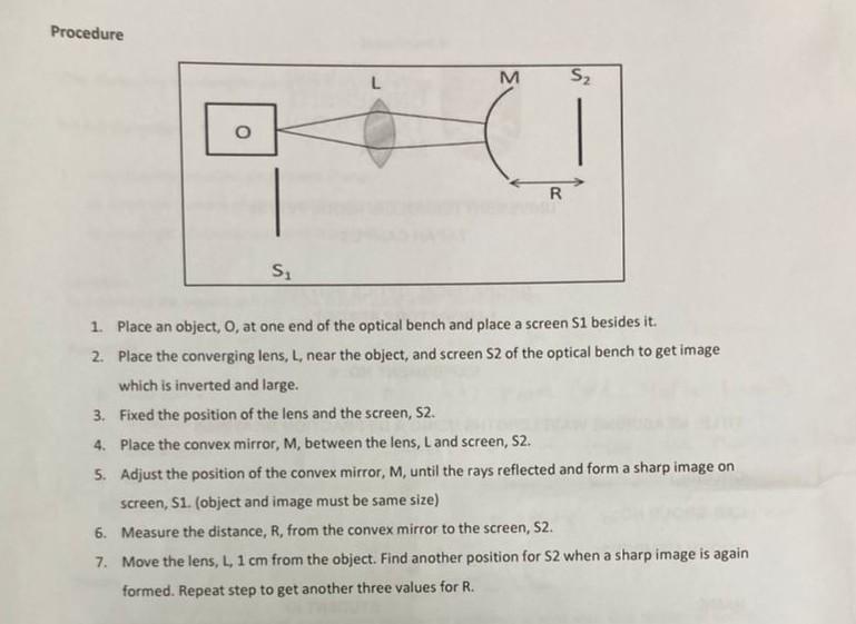 Procedure O 3 4 5 S M R S 1 Place An Object O At One End Of The Optical Bench And Place A Screen S1 Besides It 1