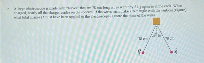 2 A Large Electroscope Is Made With Leaves That Are 78 Cm Long Wires With Tiny 21 G Spheres At The Ends When Charged 1
