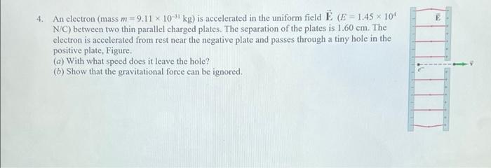 4 An Electron Mass M 9 11 X 10 3 Kg Is Accelerated In The Uniform Field E E 1 45 10 N C Between Two Thin Paral 1