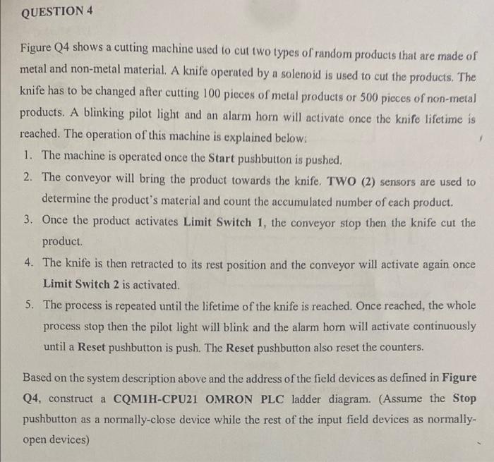 Question 4 Figure Q4 Shows A Cutting Machine Used To Cut Two Types Of Random Products That Are Made Of Metal And Non Met 1